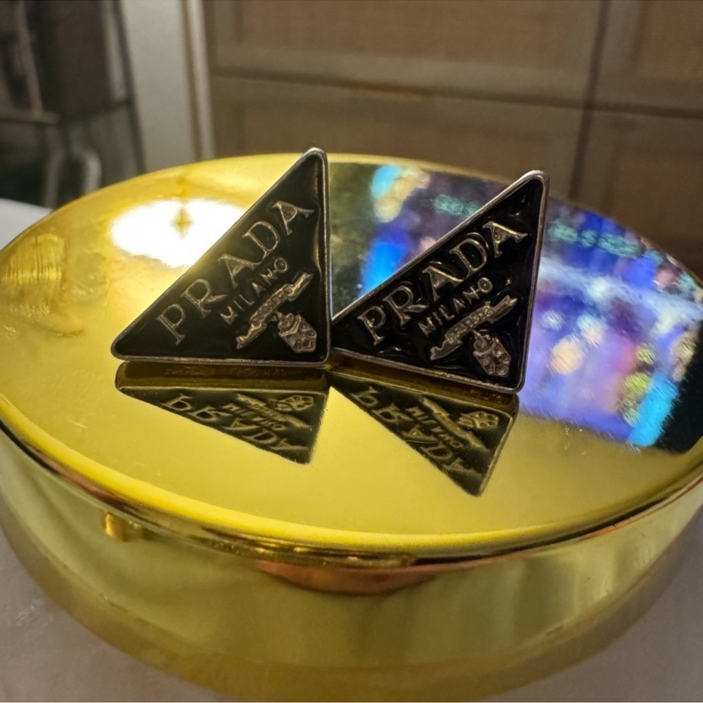 Prada Black Triangle Logo earrings - Picture 2 of 7